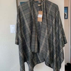 Black and Cream Plaid Open Pancho